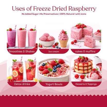 Freeze Dried Raspberry Powder- 60 grams Jar-Pack of 1 Nos | 100% Natural | No Added Sugar, Preservative-Free & Vegan |