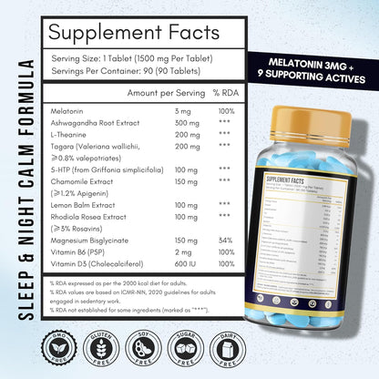 ANUPURAK Melatonin 3mg Sleep Tablets | 11 Actives Sleep Supplement with 5-HTP, Ashwagandha, Tagara & L-Theanine | Sleep Cycle & Nighttime Calm Support | Non-Habit Forming | 90 Veg Tablets (90 Days)