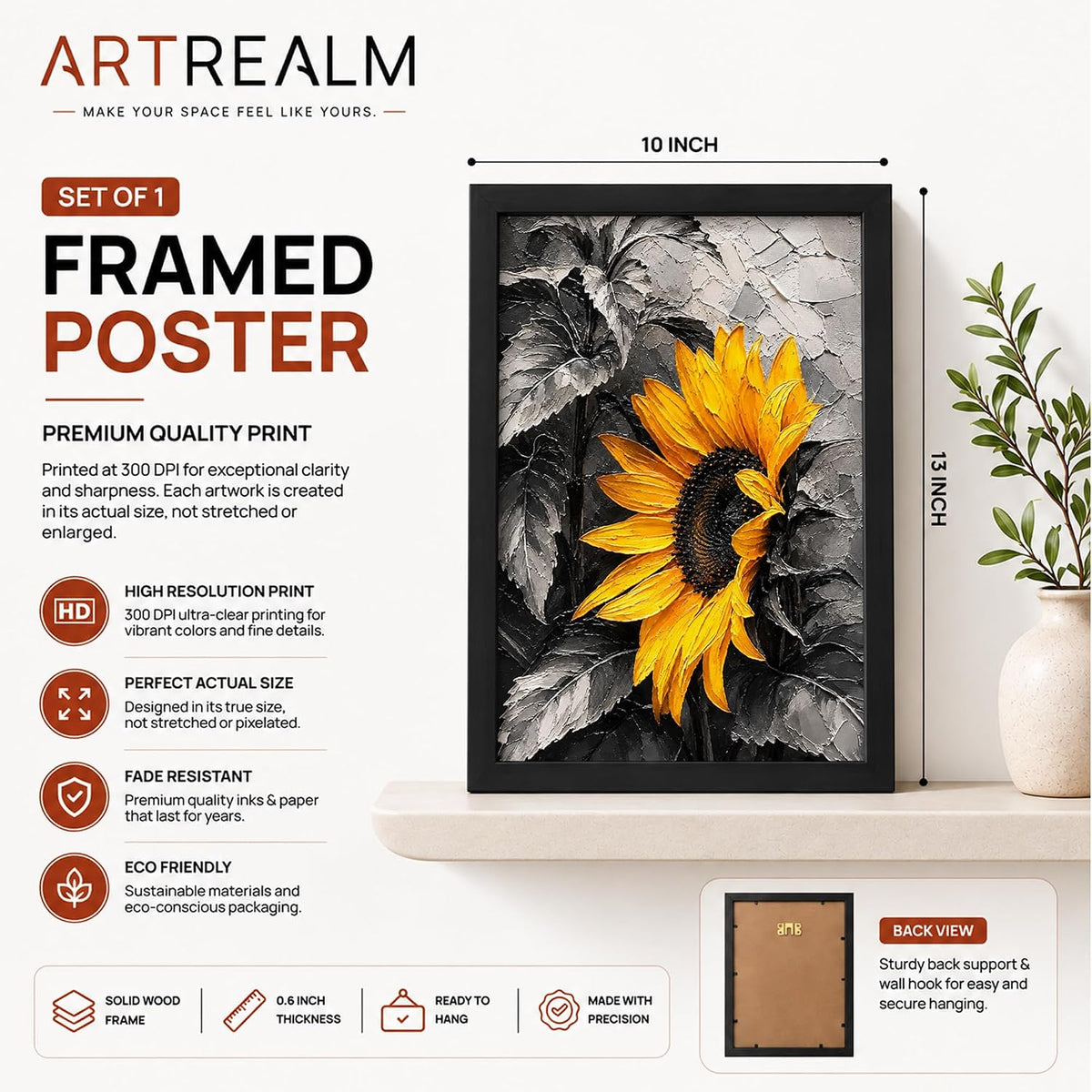 Sunflower Monochrome Framed Wall Art, Black, 10x13 Inches