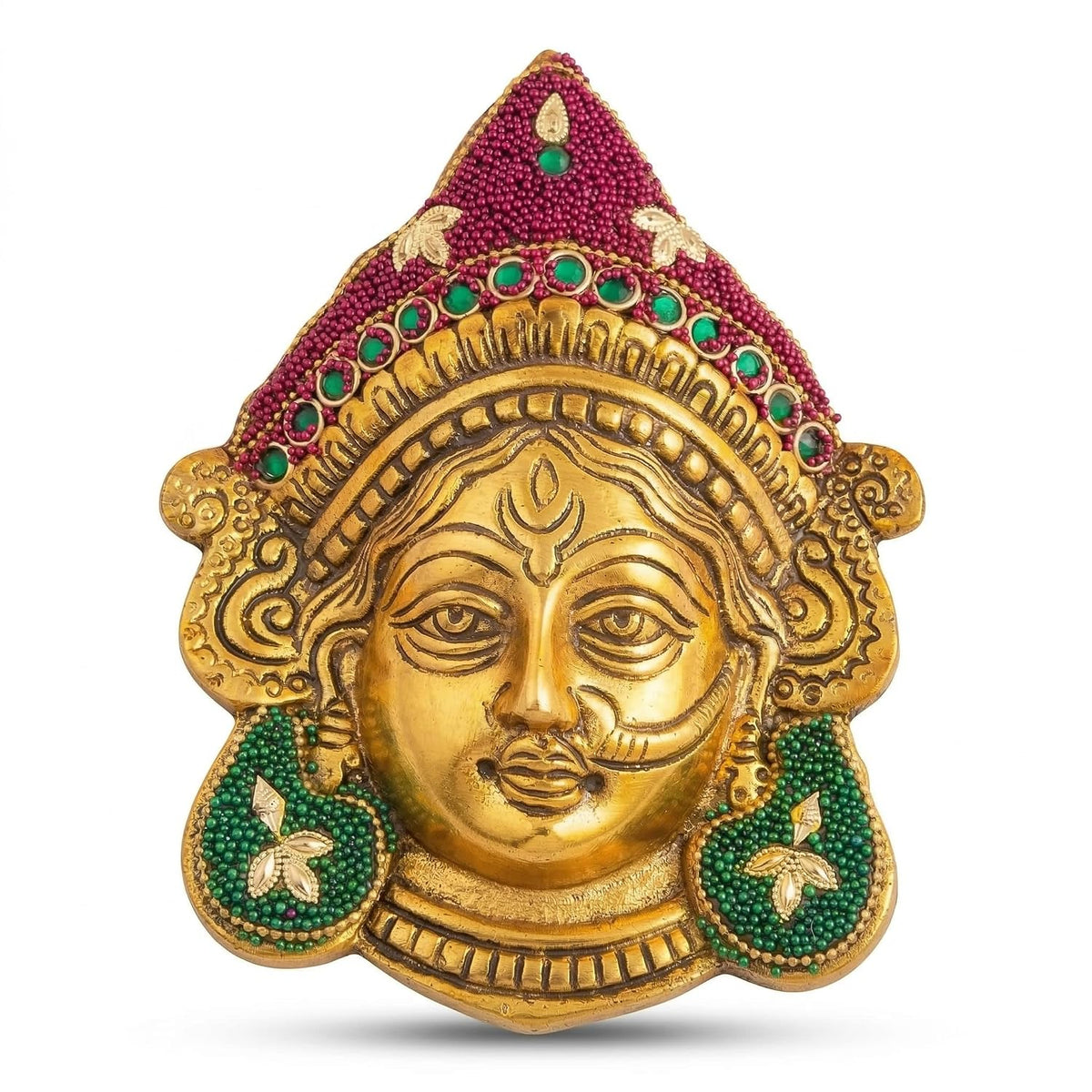 Kalakriti Goddess Durga Face Wall Hanging Navratri Decorative Idol | Golden Finish Beaded Hindu Ambe MATA Bengali Devi Mask for Home Temple, Living Room & Festive Decor (Durga Face)