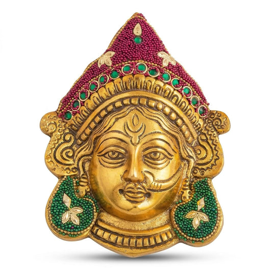 Kalakriti Goddess Durga Face Wall Hanging Navratri Decorative Idol | Golden Finish Beaded Hindu Ambe MATA Bengali Devi Mask for Home Temple, Living Room & Festive Decor (Durga Face)