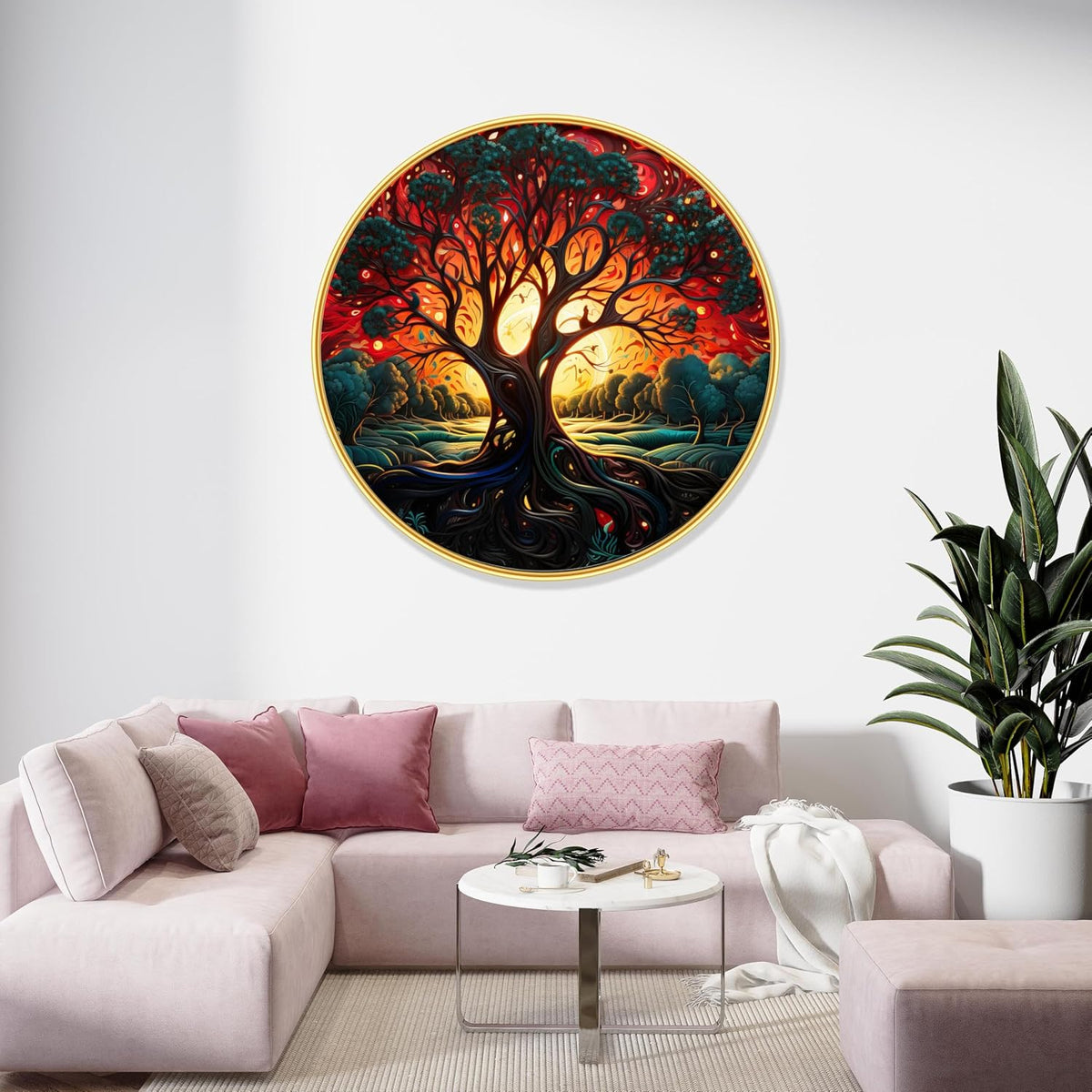 Tree modern art Premium Sparkle lamination Golden Slim Frame 50.8 cm x 50.8 cm Large Size, For Home/Office/Hotel painting GRL-33