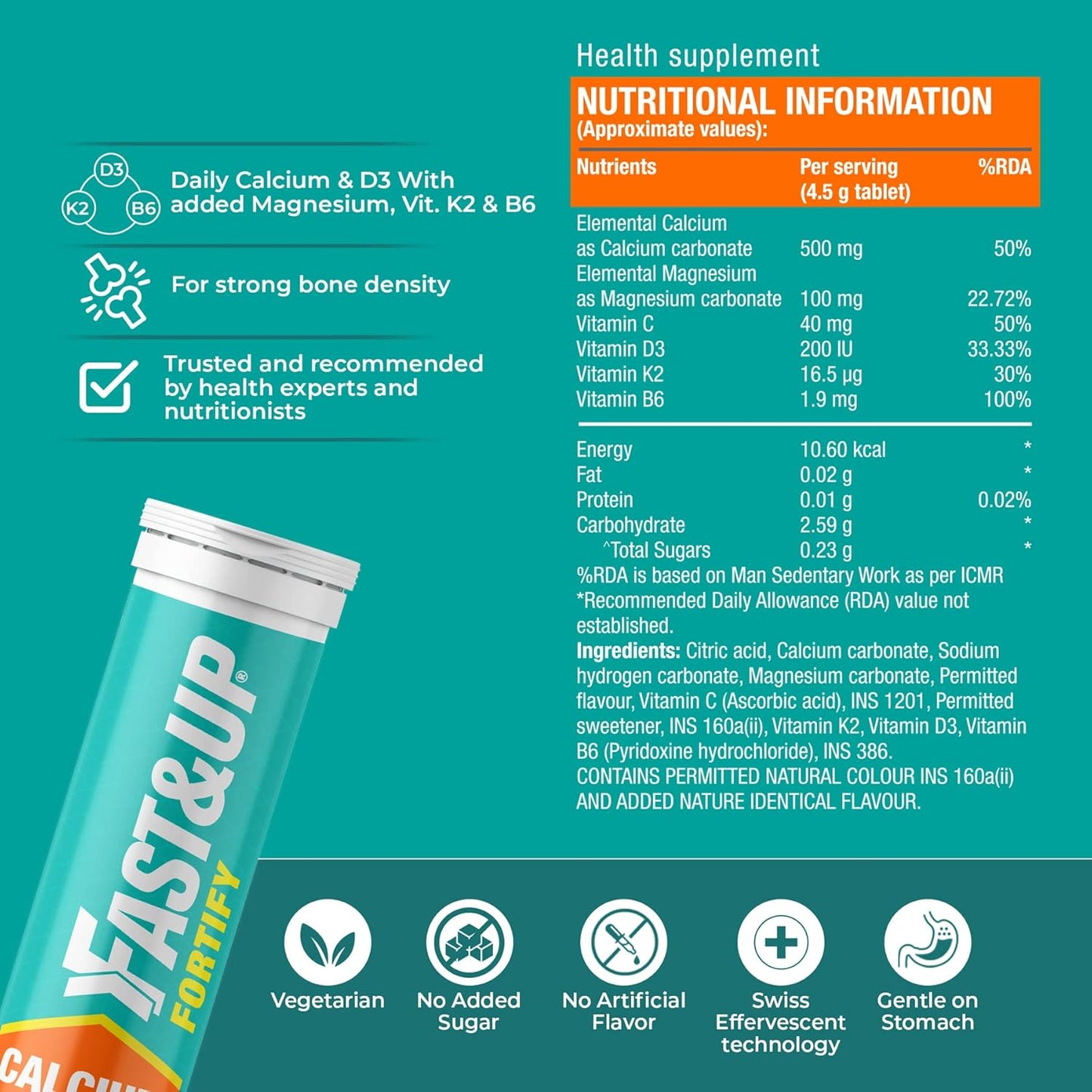 Health supplement packaging with nutritional information on a green background