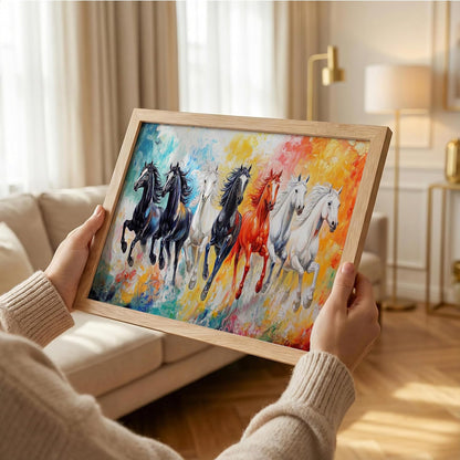 7 Horse Vastu Wall Painting (Landscape Collection) (Natural, Design 12, 13x19 Inch)
