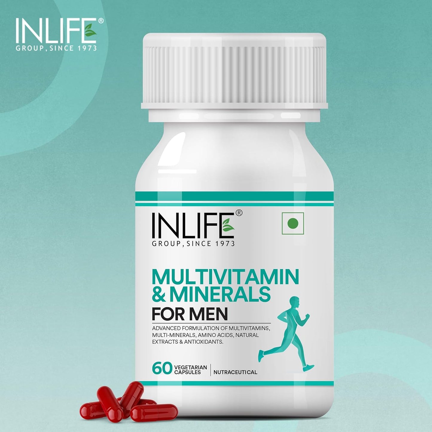 INLIFE Multivitamin for Men with Biotin Ginseng Ashwagandha Zinc Magnesium Vitamin D3 B12 & Minerals Amino Acids Antioxidants Daily Formula Supplement - 60 Capsules (Pack of 1, 60)