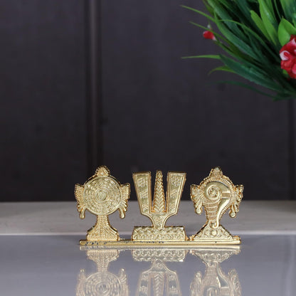 Tirupati Balaji Symbol Stand Shankh Chakra Namah Gold Plating Antique Decorative for Car Dashboard Home & Office Table Showpiece Figurines,Religious Gift Idol...