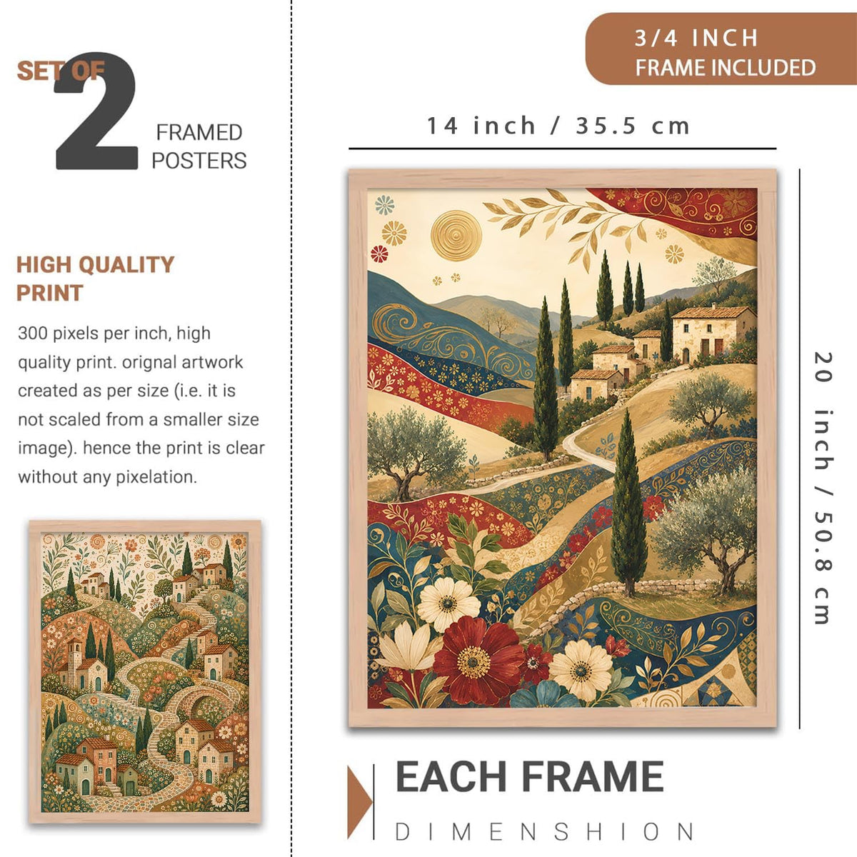 Modern Art Home Decoration Painting With Frame For Living Room Bed Room Hotel Wall Decor Digital Reprint Set of 2 (14X20)