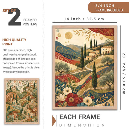 Modern Art Home Decoration Painting With Frame For Living Room Bed Room Hotel Wall Decor Digital Reprint Set of 2 (14X20)
