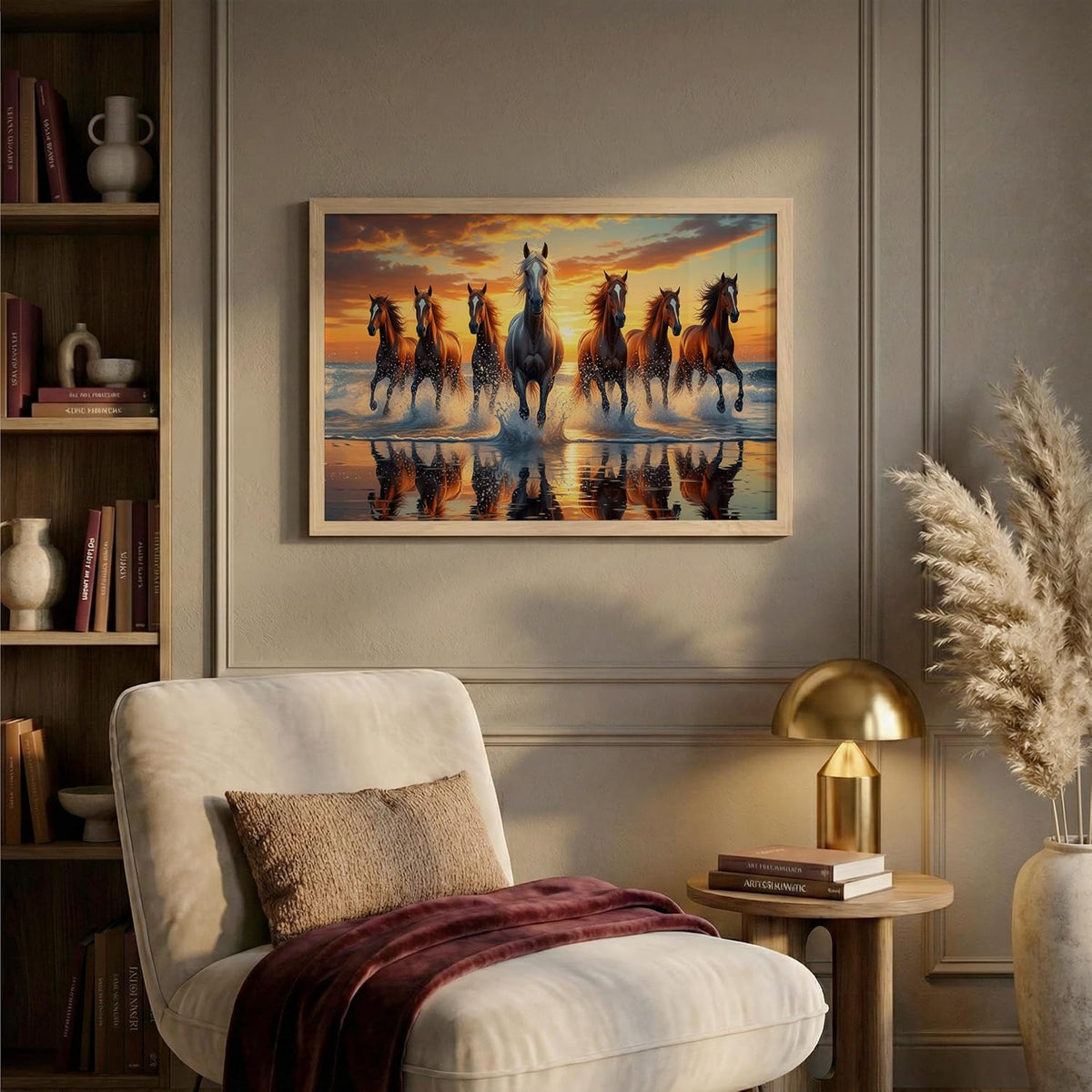 7 Horse Vastu Wall Painting (Landscape Collection) (Natural, Design 06, 13x19 Inch)