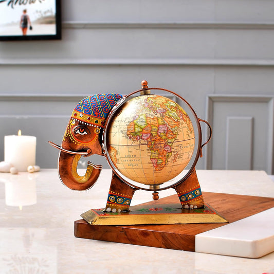 Home And Office Decorative Globe Metal Elephant Table Top Showpiece Globe,Home House Decoration items,Decor and Gift for Living room, Bedroom, Showcase,Office Desk,Interior (Type 1)