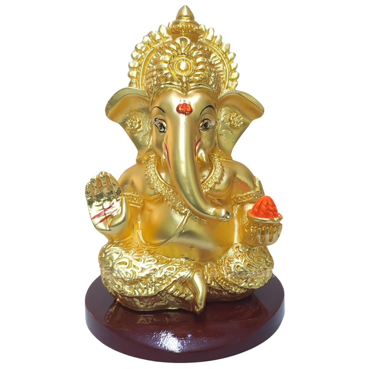 Handcrafted Poly Resin Ganesha Statue with Base - Perfect for Car Dashboard, Office Desk, Shelves, and Home Decor - Ideal Housewarming Gift! (GOLDMATTE)