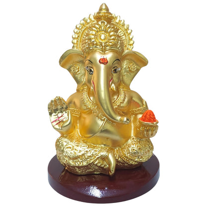 Handcrafted Poly Resin Ganesha Statue with Base - Perfect for Car Dashboard, Office Desk, Shelves, and Home Decor - Ideal Housewarming Gift! (GOLDMATTE)