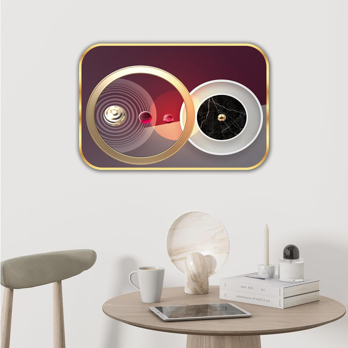 Abstract modern art Premium Sparkle Lamination Finished Surface Golden Slim Frame 30 cm x 46 cm Large Size, For Home/Office/Hotel painting MG11