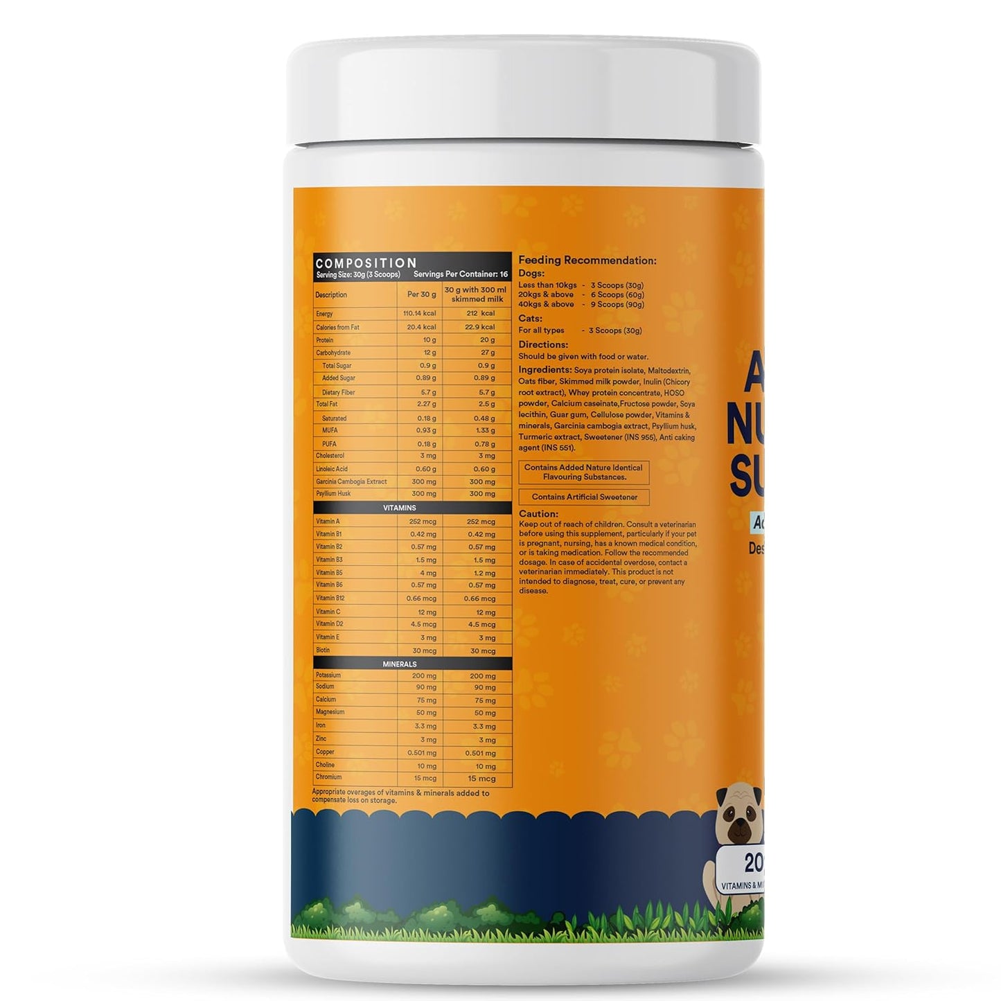 INLIFE Nutritional Meal Mix Powder for Dogs Cats and Pets, Protein Supplement with Advanced Multi-Nutrient Formula | Improves Growth and Development | Pet Supplement- 500g (Mango)