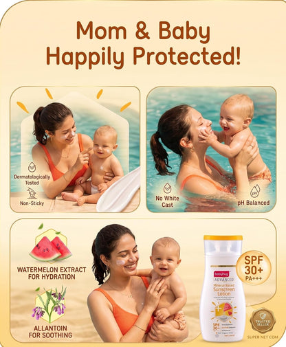 BABYHUG Advanced Mineral Based Sunscreen Lotion with SPF 30 +, PA+++,UVA/UVB Protection 200ML(Pack Of 1)