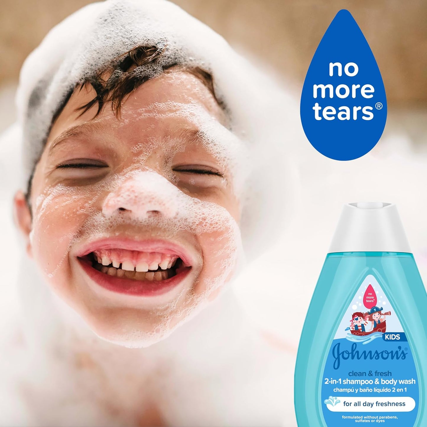 Johnsons Clean & Fresh Tear-Free Childrens Shampoo & Body Wash, Paraben-, Sulfate- & Dye-Free Formula is Hypoallergenic & Gentle on Toddlers Sensitive Skin, FreshBoost Fragrance, 13.6 fl. oz