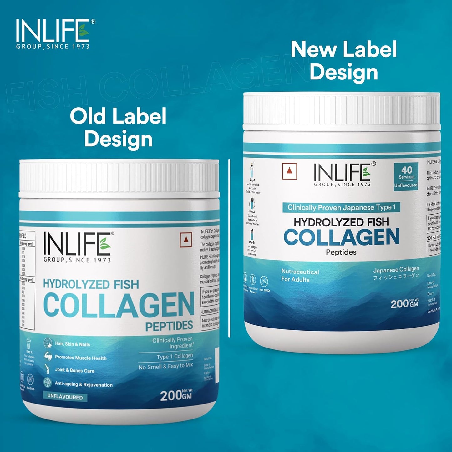INLIFE Japanese Marine Collagen Supplements | Clinically Proven Ingredient | Hydrolyzed Fish Collagen Powder for Skin, Hair & Joints for Women & Men (Unflavored)