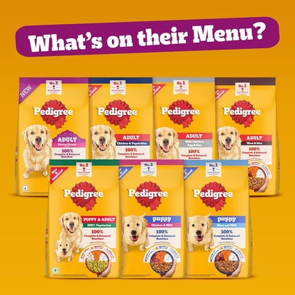 Pedigree Adult Dry Dog Food, New Chicken Biryani Flavour, 1 kg, Protein of 4 Chicken Pieces, Vitamin D3 of 6 Eggs, Calcium of 7 Cups of Yogurt, 100% Complete and Balanced Nutrition