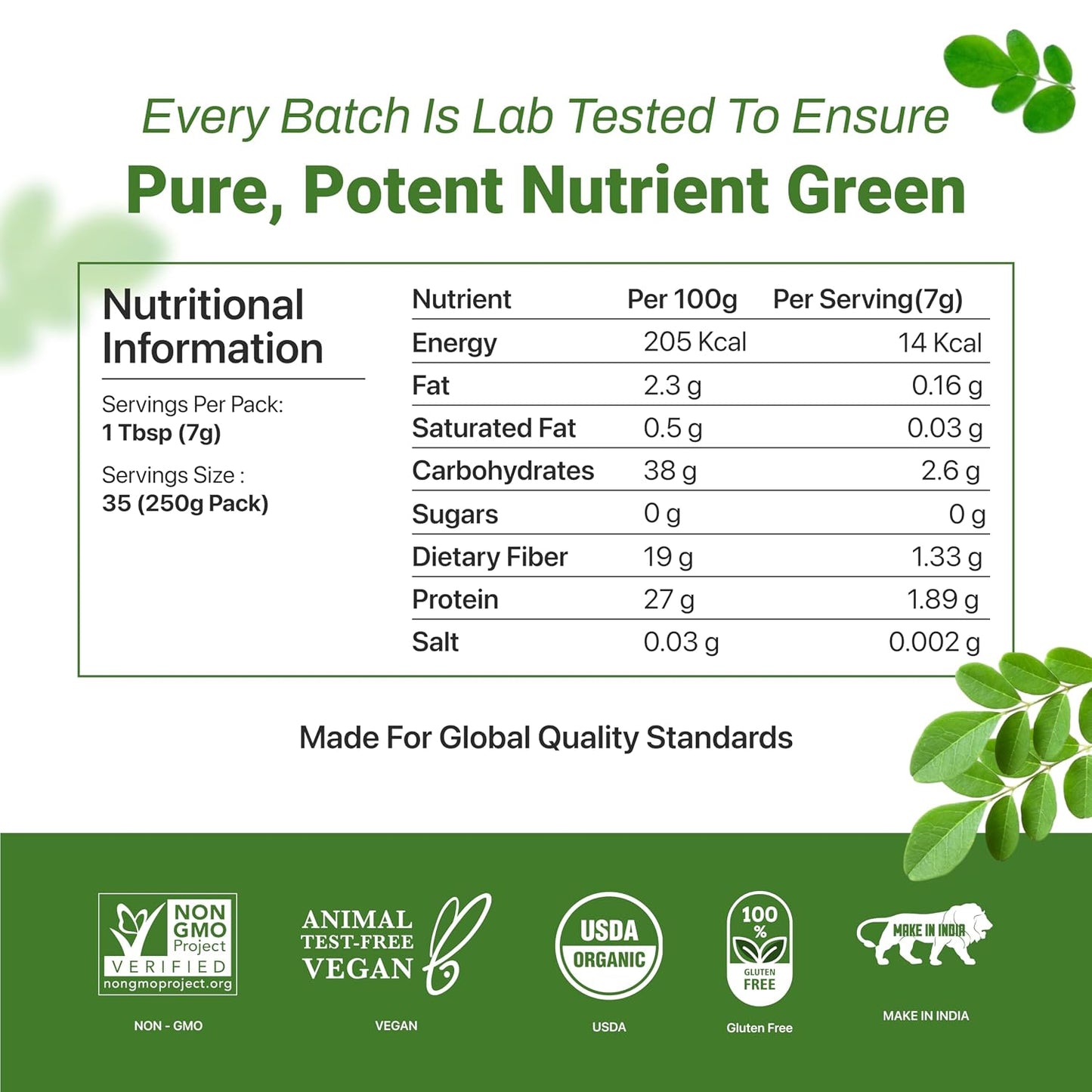 Moringa Powder 250g | USDA Organic Certified Drumstick Leaves Powder | 100% Pure & Fresh Moringa Leaf Powder | Rich in Vitamins, Minerals & Antioxidants | Natural Superfood for Energy, Stamina & Vitality | Non-GMO & No Preservatives AYUSHKA ORGANIC