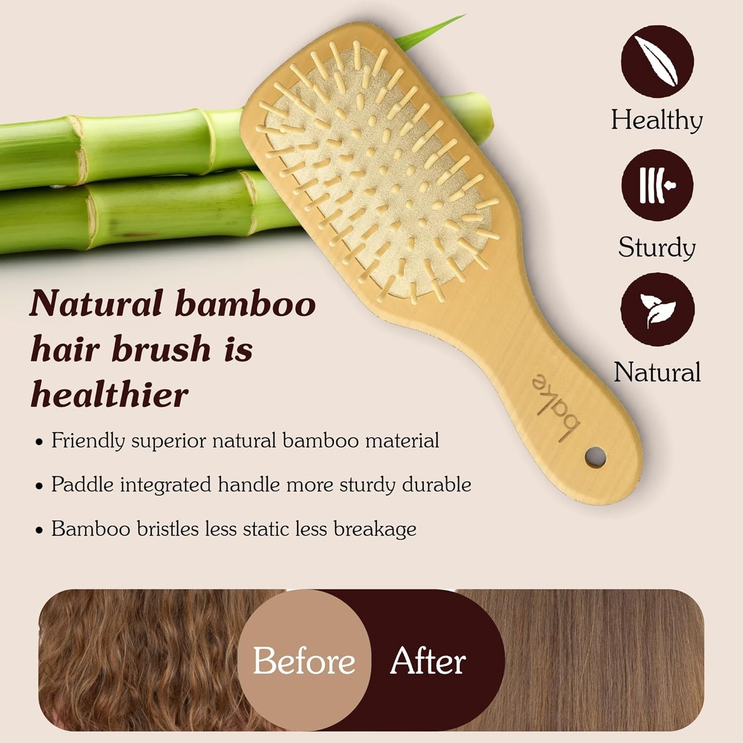 BAKE Bamboo Buddy Wooden Paddle Hair Brush | Natural Bamboo Bristles | Bamboo Comb | Gentle on Hair | Strengthens Scalp & Promotes Hair Growth | For Men & Women | Large Hair Brush