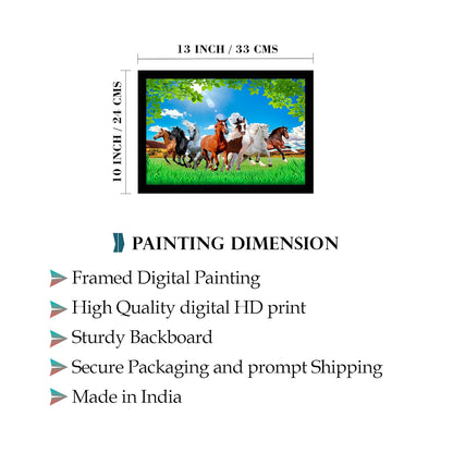 Runing Seven Horses Painting With Frame 13 Inches X 10 Inches (Style 9)