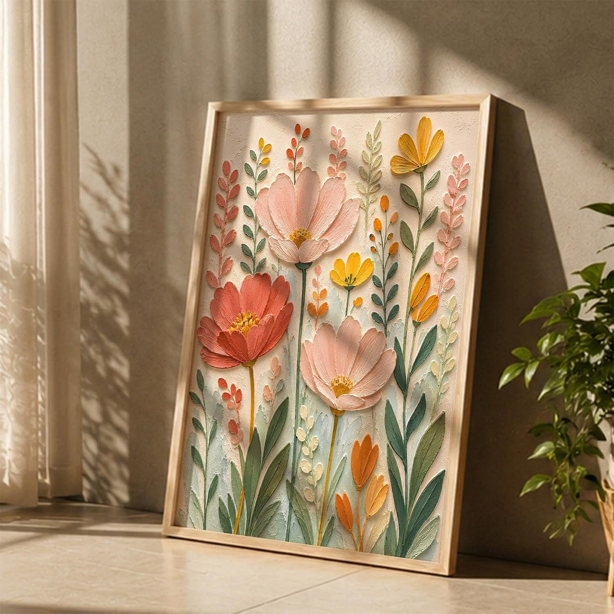 Abstract Floral Painting with Frame | Floral Art Painting With Frame Home Decoration For Living Room Bed Room Hotel Wall Decor Digital Reprint (14X20 inch)