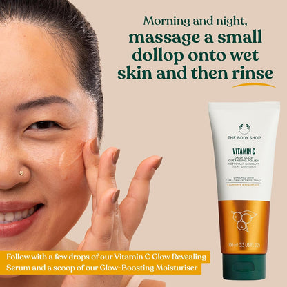 The Body Shop Vitamin C Daily Glow Cleansing Polish, 100 ML - For Dull, Tired Skin| Removes Dead Skin Cells| Radiance Revealing