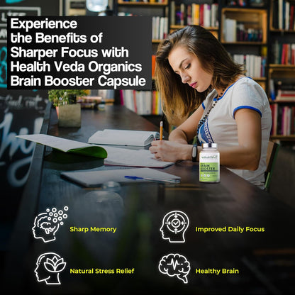 Zephivo HEALTH VEDA ORGANICS PRIVATE LIMITED Plant Based Brain Booster With Ginkgo Biloba & Brahmi I 60 Veg Capsules I Boosts Concentration & Learning Activities