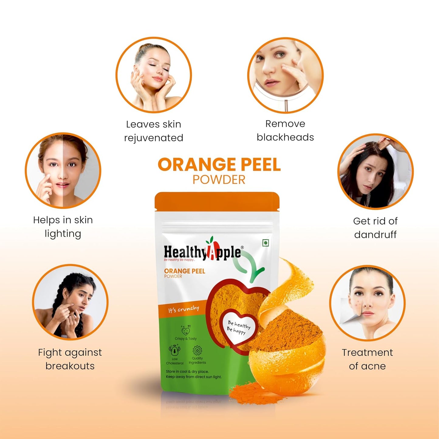 Healthy Apple Orange Peel Powder 250Gm for Skin Care, Hair Conditioning, Anti-Aging Mask, Source of Vitamin C