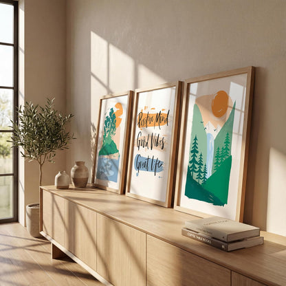 Minimalist mountains illustration art wall deocr paintings for wall decoration, Set of 3 Paintings for living room, bedroom and office (Theme-Minimalist) (Art-7, 10x13inch)