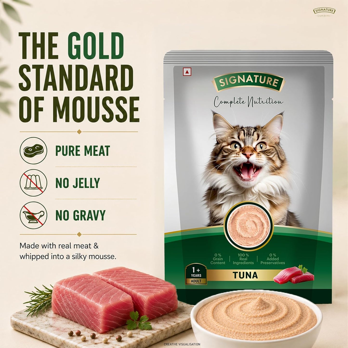 Grain Zero Adult Cat Wet Mousse 80gm | Tuna | Rich in Protein, Promotes Hydration & Easy to Digest | Grain Free, No Artificial Flavours | Packed with Essential Vitamins & Antioxidants