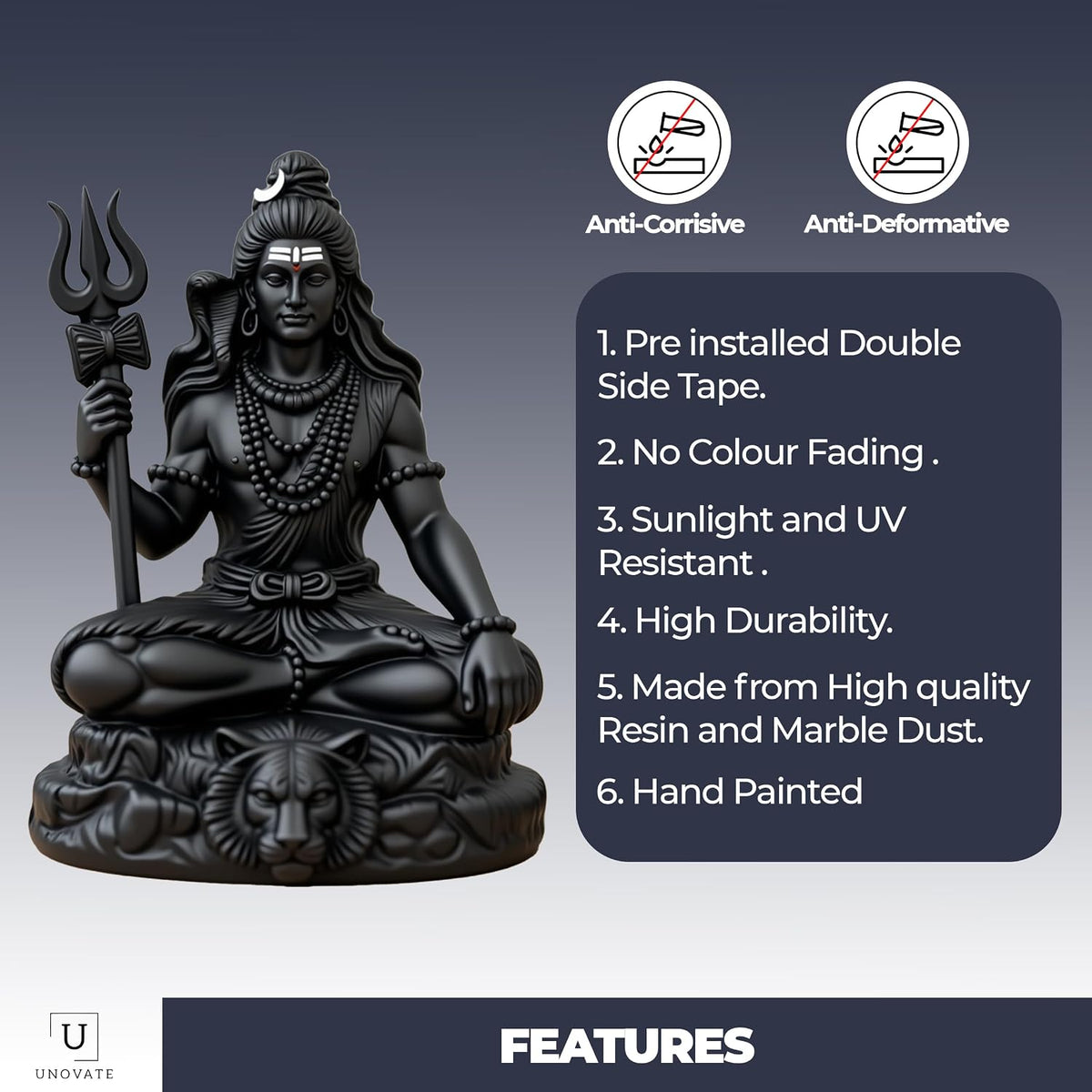 UNOVATE Shiva Idol for Car Dashboard | Adiyogi Statue | Mahadev Idol, Black