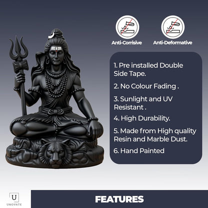 UNOVATE Shiva Idol for Car Dashboard | Adiyogi Statue | Mahadev Idol, Black