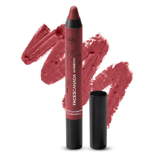 FACES CANADA Ultime Pro Matte Lip Crayon - Divine Rose (Nude), 2.8g | 8HR Long Stay | Smooth Creamy Matte Texture | Intense Color in 1 Stroke | Hydrates With Chamomile & Cocoa Butter