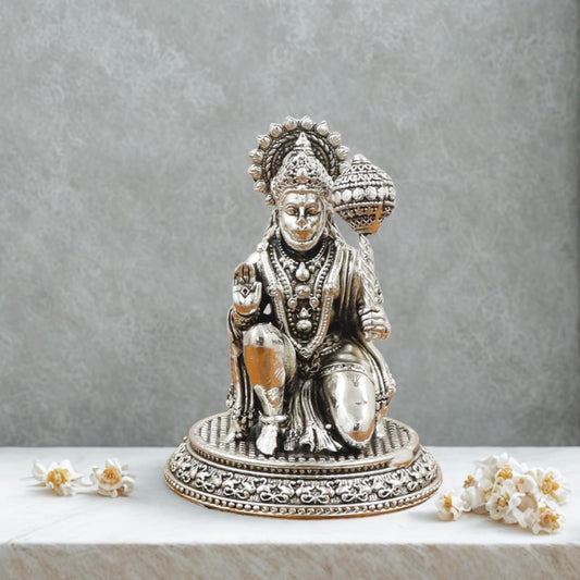 Silver Plated Lord Hanuman Idol Metal Statue for Bajrangbali Worship, Pooja Room, Strength Symbol & Spiritual Gifting