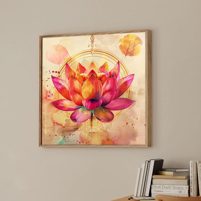 Pink Vastu Lotus Framed Canvas Wall Art Painting for Living Room | Elegant Floral Artwork Painting with Frame | Modern Spiritual Wall Décor for Home, Bedroom & Office, 23x23 Inch