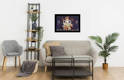 Lucky Pagdi Ganesha Religious Wooden Art Framed Painting - Ready to Hang (Multicolour, Medium, 12inch x 18 inch)