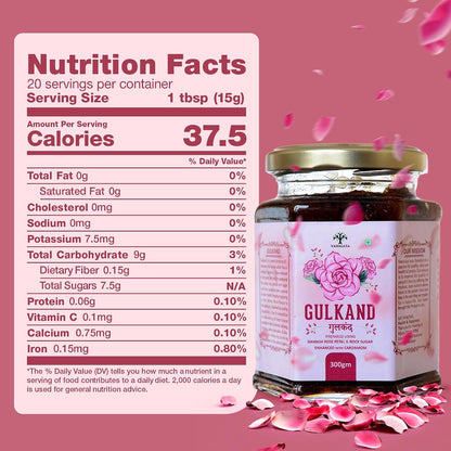 VANALAYA Natural Gulkand Rose Petal Jam - Traditional Ayurvedic Sun-Cooked Damask Rose with Cardamom - Natural Rose Gulkand 300g