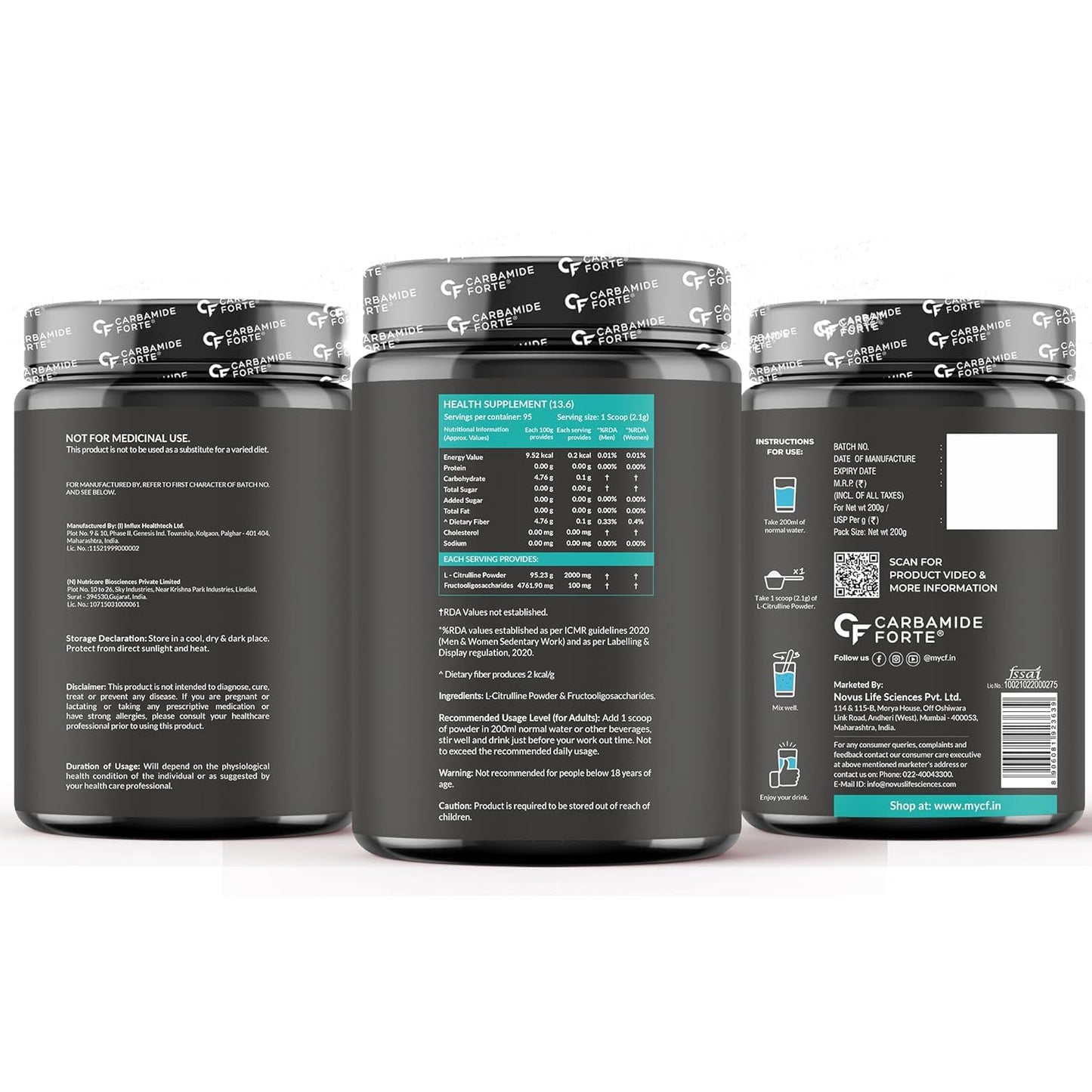 Carbamide Forte L Citrulline Powder 2000mg | pre workout Supplement for men & Women | L Citrulline Malate Powder | 2000mg 100 Unflavored Servings