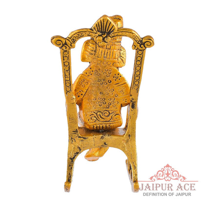 Lord Ganesha Reading Ramayana Statue Hindu God Ganesh Ganpati Sitting on Chair Idol Sculpture Good Luck & Success Home Office Gifts Decor Golden Brass Metal