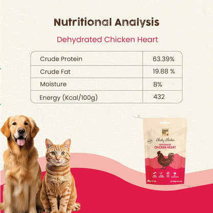 Brunos Dehydrated Chicken Heart - 60g |Treat for Dogs & Cats|Grain Free Natural Treats | Single Ingredient | Preservative Free | Immunity Boost Formula | Healthy Snack for Pets