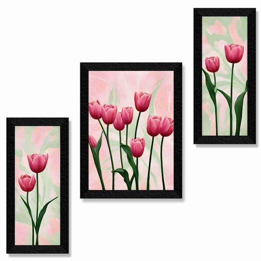 flower pot wall painting for Wall Decoration - Set Of 3, 3d modern art Painting for Living Room Large Size with Frames for Home Decoration, Hotel, Office Paintings 61 cm x 36 cm SANFS36047