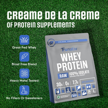 TruNativ Raw Whey Protein Isolate Powder| 27g Protein | 7g BCAA) | Enhances Lean Muscle Mass | No Added Carbs & No Added Sugar |For Men & Women |Unflavoured Protein Powder 907g