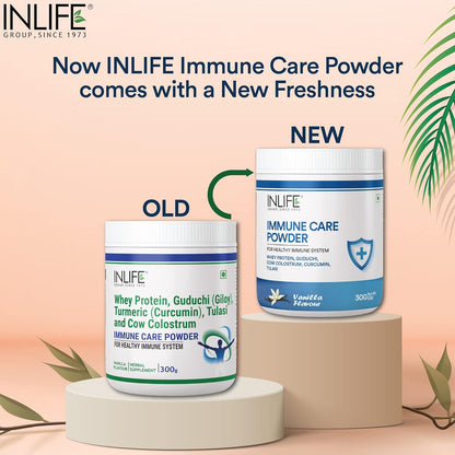 INLIFE Immune Care Powder | Whey Protein with Ayurvedic Herbs | Turmeric Curcumin, Guduchi, Tulasi, Colostrum | Nutritional Supplement for Men and Women - 300g (Vanilla)
