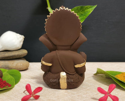 Gold Art India Brown Terracotta Idol for Ganesh Idol for Car Dashboard God Ganesha Idol for Home Decor Ganpati for Gift 3.5 inches (Brown Terracotta), Idol
