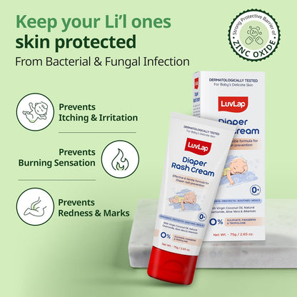 LuvLap Baby Diaper Rash Cream, 75g, Nappy Cream with Aloe Vera, Neem Extract & Provitamin B5, Soothes, Heals & Protects from Irritation, ideal for Newborn Sensitive Skin, Dermatologically Tested