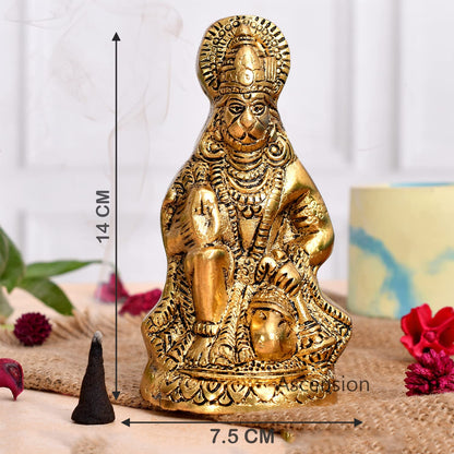Hanuman Ji Statue Metal Idol Bajrangbali Murti for Temple, HomeDecor, Office, Gifts Bahubali Sitting Murti for Home Decorative Showpiece