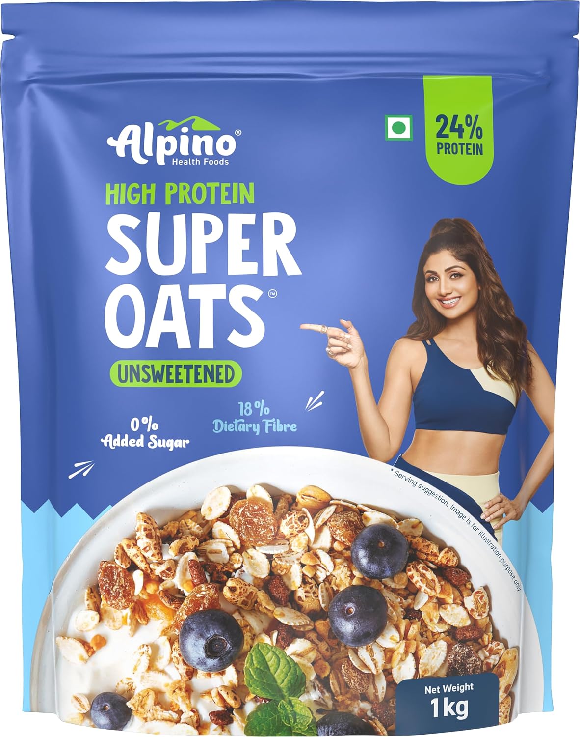 ALPINO 24% High Protein Super Rolled Oats Unsweetened 1kg - Rolled Oats & Natural Peanut Butter – 24g Protein, Source of Dietary Fibre & Healthy Fats, No Added Sugar & Salt