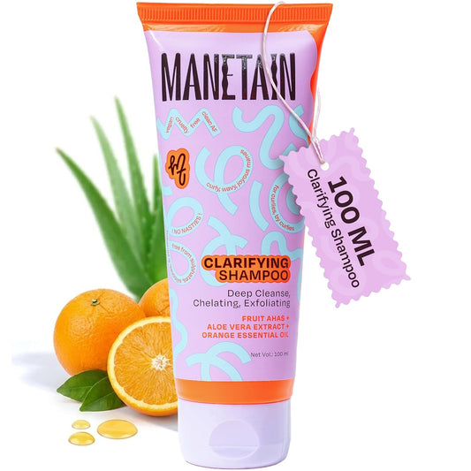 MANETAIN Clarifying Shampoo 100ml for Curly Hair | Sulphate & Paraben Free | Exfoliating & Non-Drying Formula with Fruit-Based AHAs for Curly, Frizzy, and Oily | Safe for All Hair Types