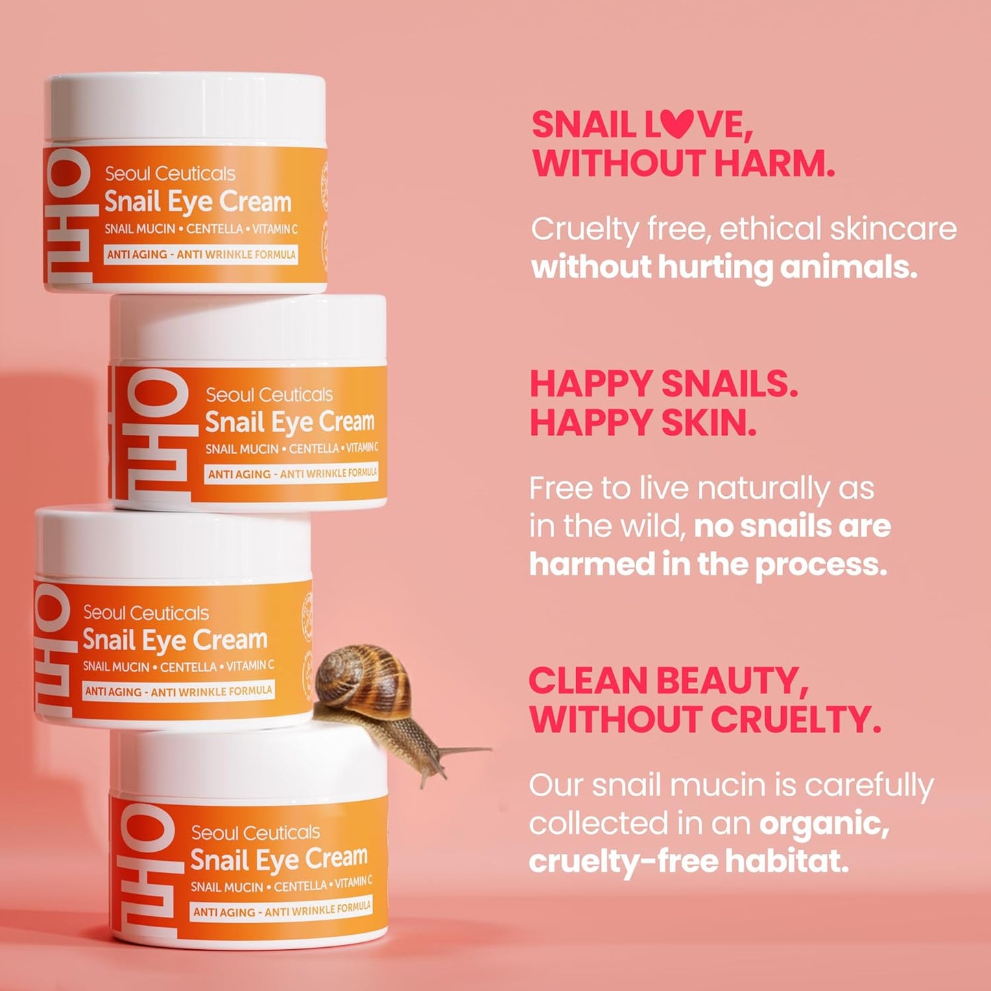 SeoulCeuticals Korean Snail Mucin Under Eye Cream – 97.5% Snail Filtrate with Centella & Vitamin C – K-Beauty Anti-Aging, Anti-Wrinkle, Dark Circles Cream – 0.5 oz